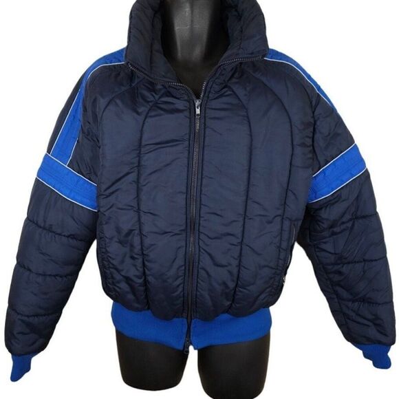 Vintage Roffe Ski Jacket Mens Size Medium Blue 80s Puffy Puffer Made In USA - Picture 1 of 7